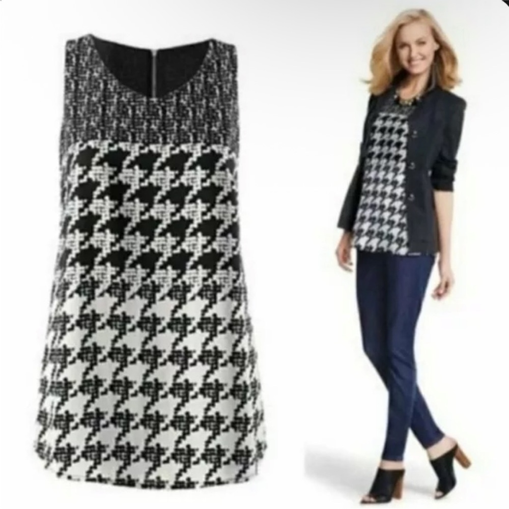 Cabi #3090 Black and White Houndstooth Sleeveless Top